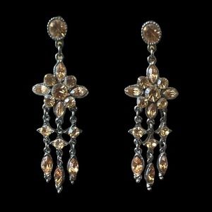 Earrings topaz/gold rhinestones long stud/dangle vintage